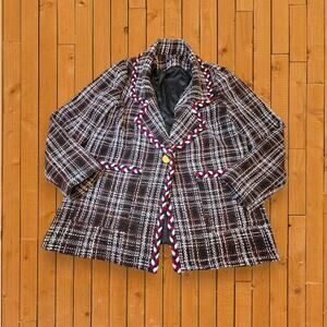 Shein Red White Blue Plaid Knit Career Blazer Size Large